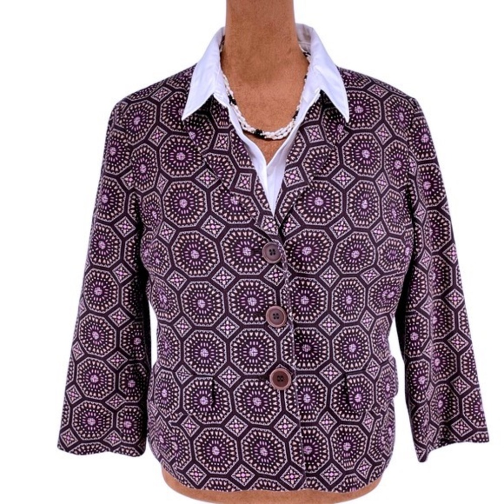 Ann Taylor Loft Women's Aztec Plum Brown Print Jacket Blazer Size 6 Romantic